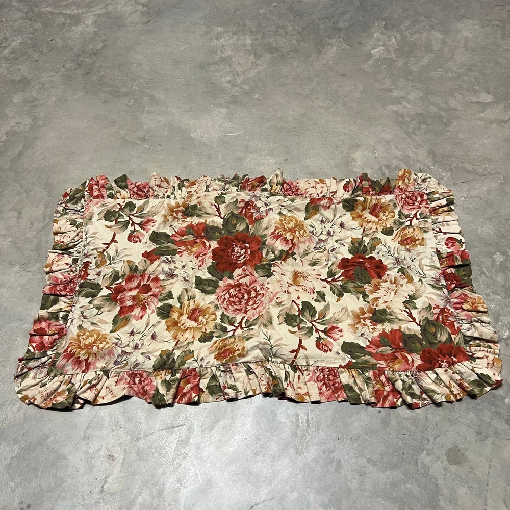 Ralph Lauren Floral Ruffle Pillow Sham Red Pink Cotton Made in Italy Standard